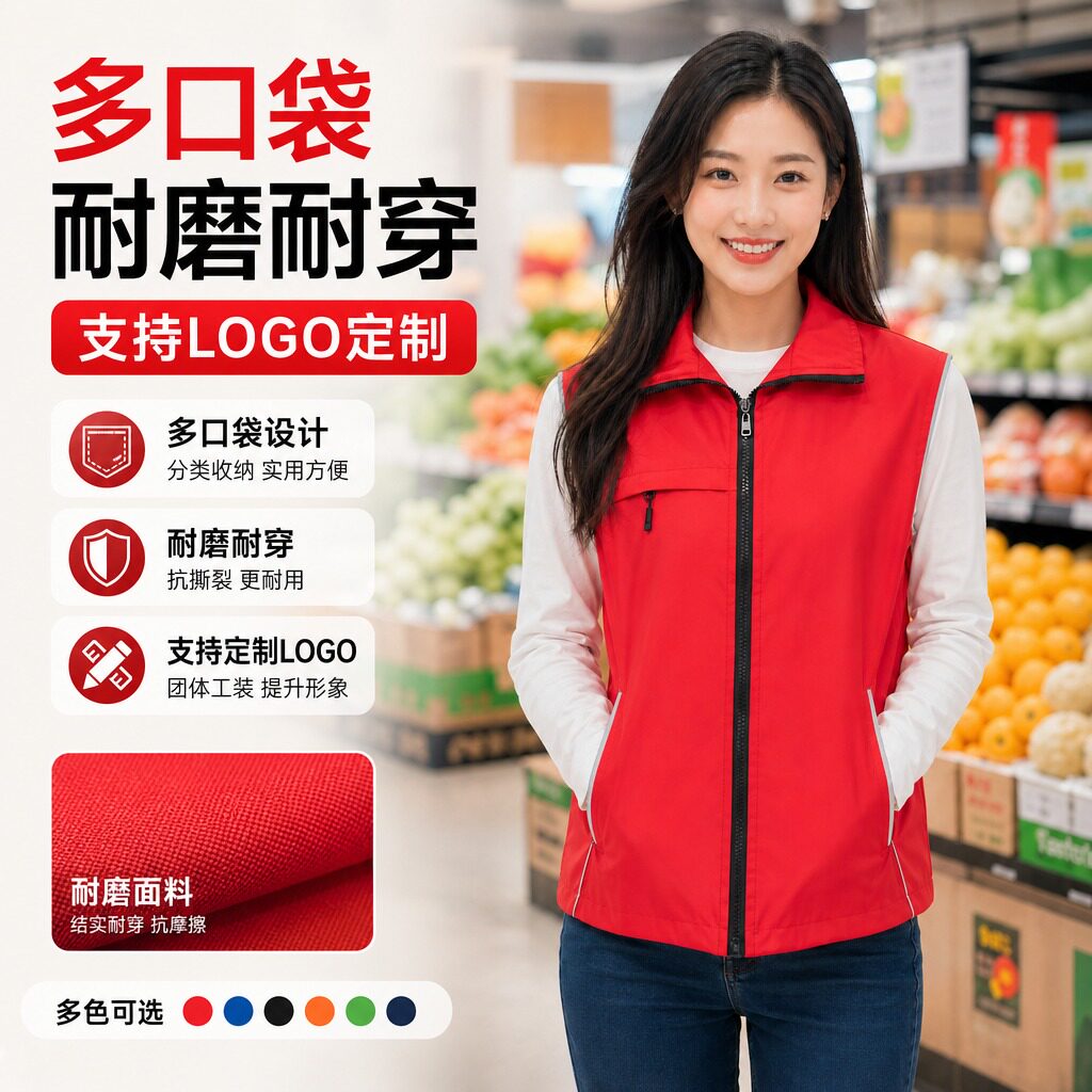 超市商场定制logo多口袋马甲背心图片