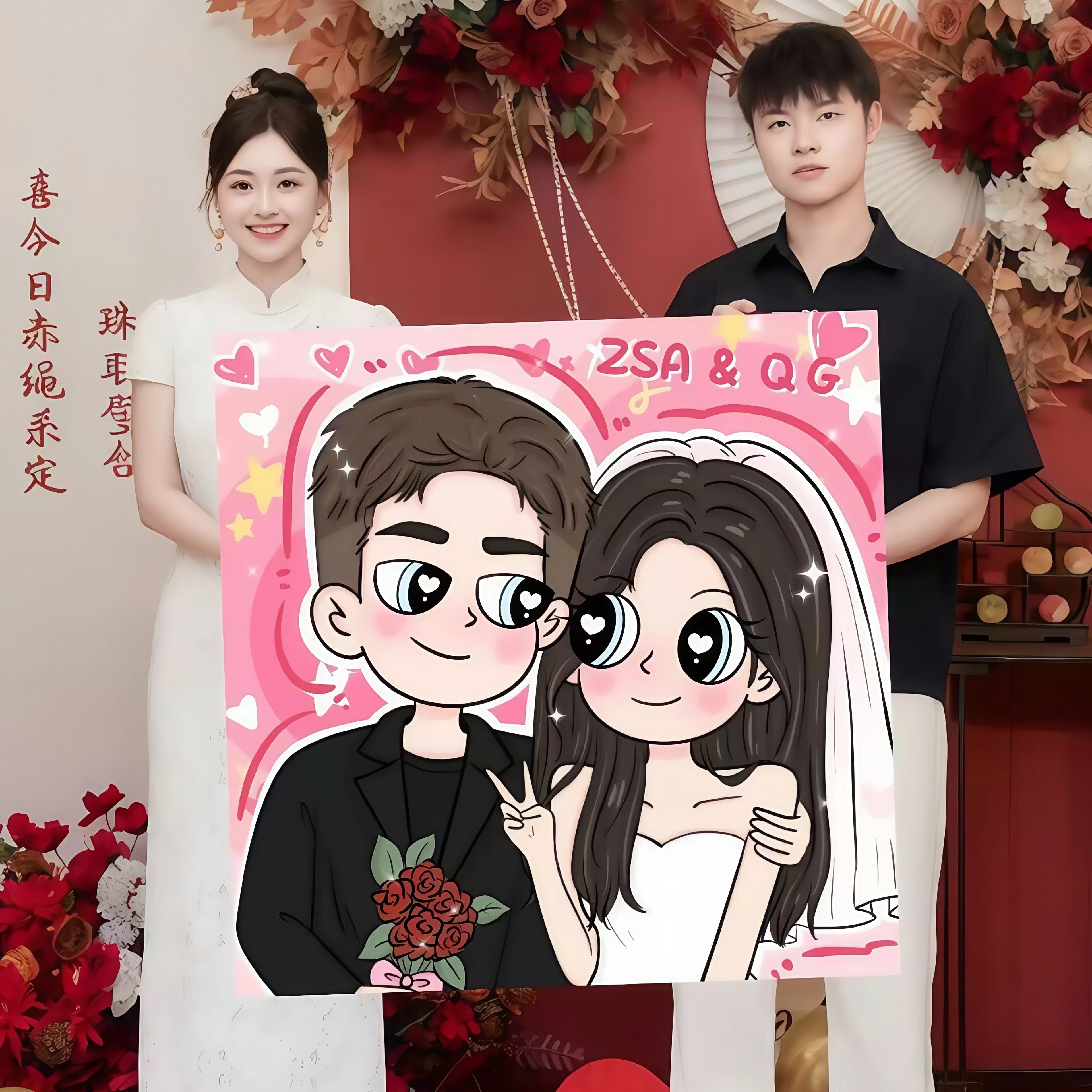 星蝶公主画照片新婚礼物装饰油挂画情侣人像卡通画像手绘定制diy