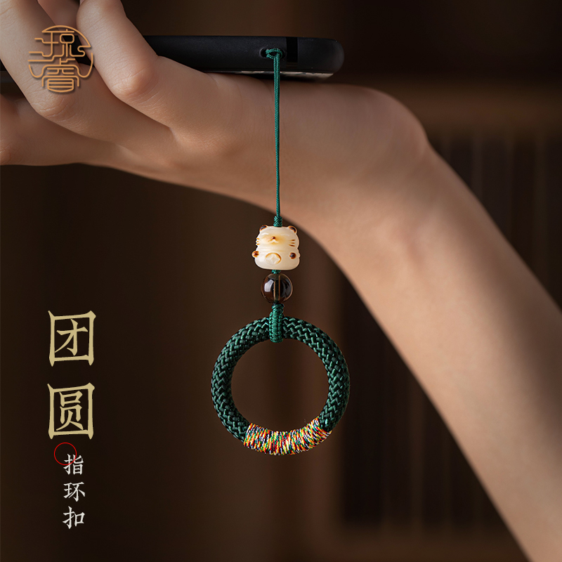 琼睿菩提招财猫手机挂绳复古国风短款u盘相机挂件女款手工编织指环扣钥匙链防丢挂饰包包吊坠精致手机壳绳子