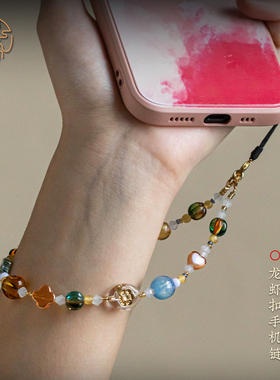 琼睿新款亚克力手机挂绳水晶挂件新中式复古高级手机链CCD相机链精致女款短款手腕绳龙虾扣手链挂饰生日礼物