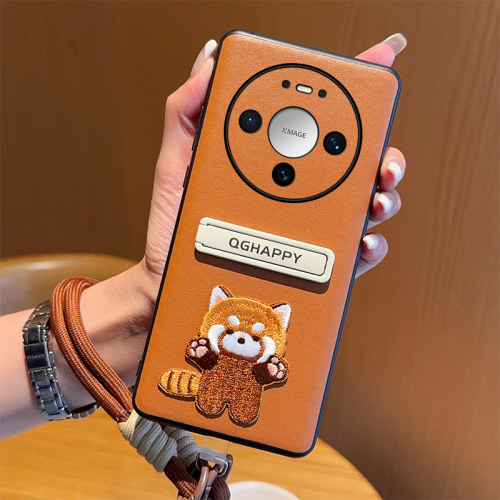 适用华为Mate90-Mate90Pro-Mate90ProMax-90ProMax典藏版-高级感棕+-刺绣猫+白色支架