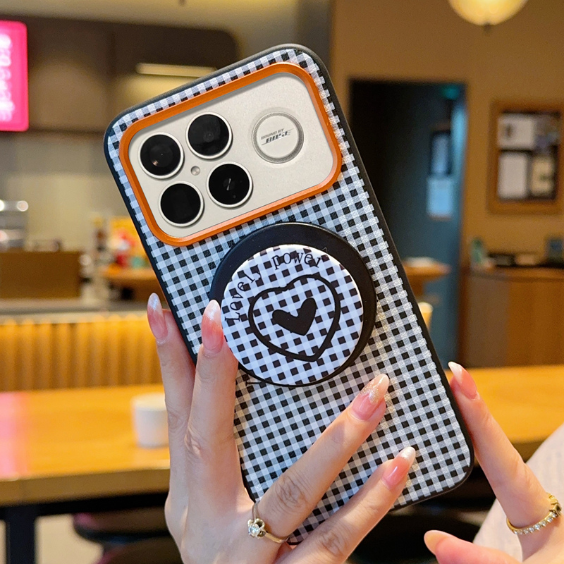 适用红米k90手机壳格纹磁吸气囊支架高级皮套k90promax保护套个性时尚奢华简约超薄镜头全包防摔手机套