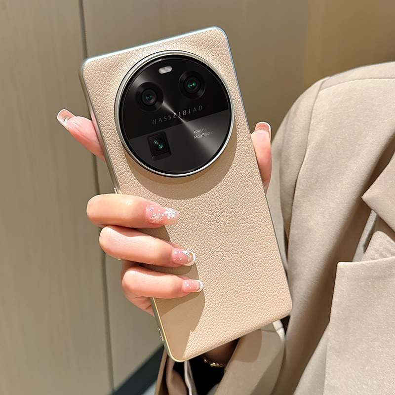 适用于oppofindx6手机壳肤感荔枝纹电镀银边高级感findx6pro个性时尚手机套oppo findx6超薄全包防摔保护套