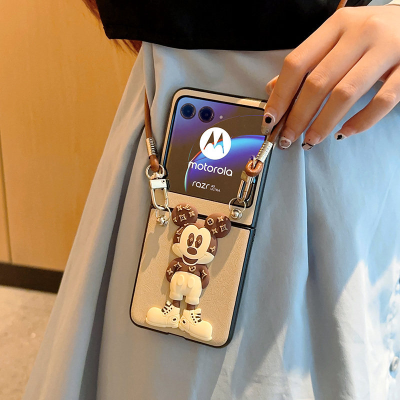 适用摩托罗拉razr40Ultra手机壳斜挎蚕丝纹米奇moto razr 40 Ultra折叠屏时尚高级感超薄防摔razr2022保护套