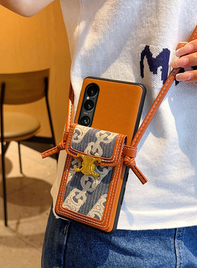 适用于索尼Xperia1Vi手机壳高级棕潮牌蓝色斜挎卡包Xperia10Vi个性时尚手机套网红女款超薄全包防摔保护套