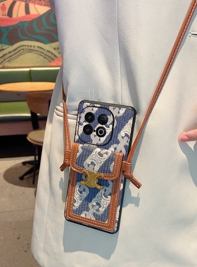 适用vivosY300GT手机壳帆布皮革潮牌蓝色斜挎卡包vivo y300gt保护套奢华简约个性时尚超薄镜头全包防摔保护套