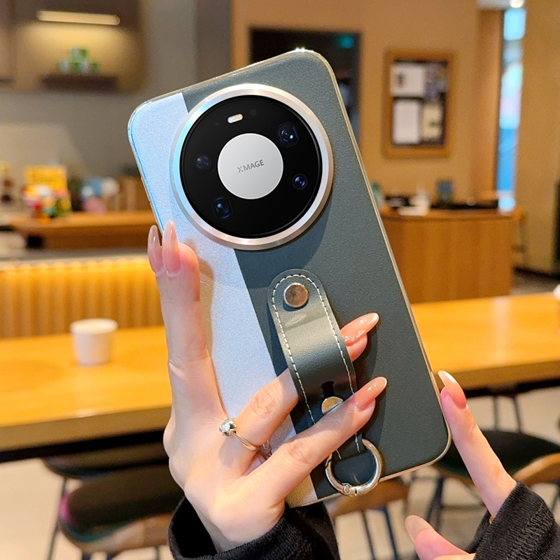 适用华为mate80手机壳腕带拼接皮套mate80pro高级奢华简约mate80promax个性时尚超薄全包防摔保护套