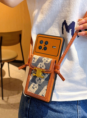 适用于vivoXNote手机壳高级棕潮牌蓝色斜挎卡包vivo Xnote可背带挂绳个性时尚手机套超薄女款全包防摔保护套