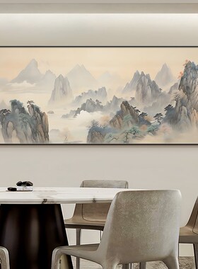 背有靠山饭厅电表箱装饰画新中式横版大尺寸挂画总电源开关遮挡画