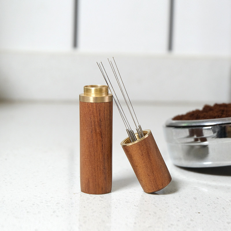 咖啡布粉针不锈钢布粉器咖啡搅拌结块打散器实木带收纳散粉针意式