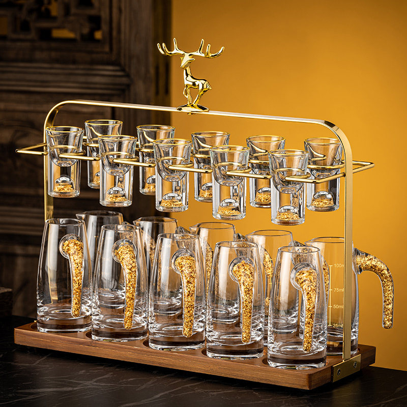 高档轻奢水晶玻璃白酒杯套装家用中式一口小酒杯子二两分酒器酒具