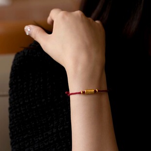 平安转运珠足金小克重纯黄金红绳手链情侣编织手绳生日新年礼物女