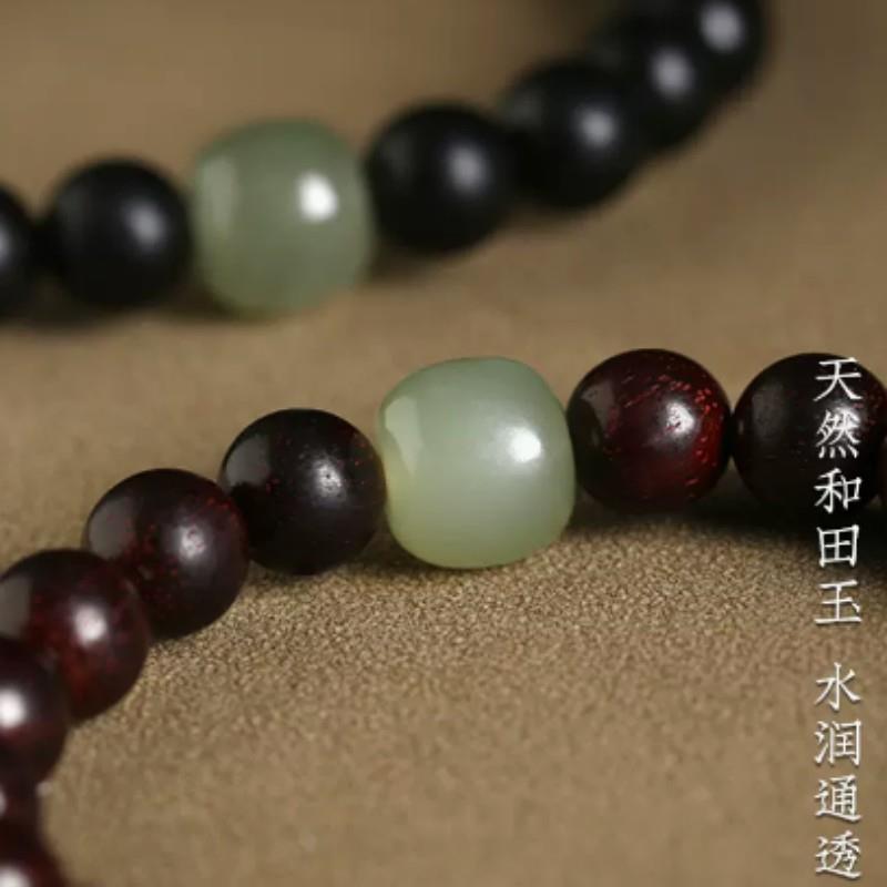 AL689585自然小紫品檀手串情侣款手串女黑檀木檀香木叶手饰和田玉