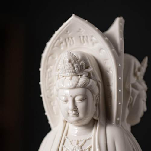 化陶瓷海三面OTI观音像菩德萨佛像家用奉摆件白瓷供观世音菩萨站