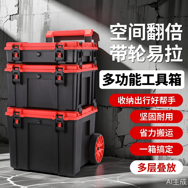 ALUBOX堆堆箱大容量组合式收纳五金工具箱多功能工业级拉杆工具箱
