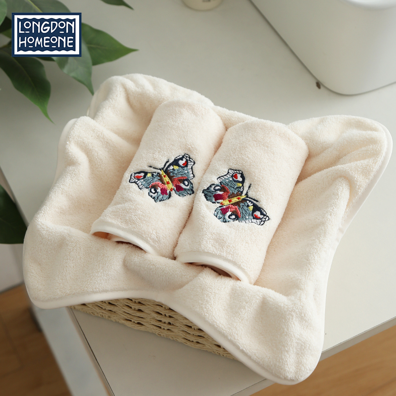 蝴蝶刺绣便携擦手巾可挂式速干家用吸水珊瑚绒不掉毛厨房茶几方巾