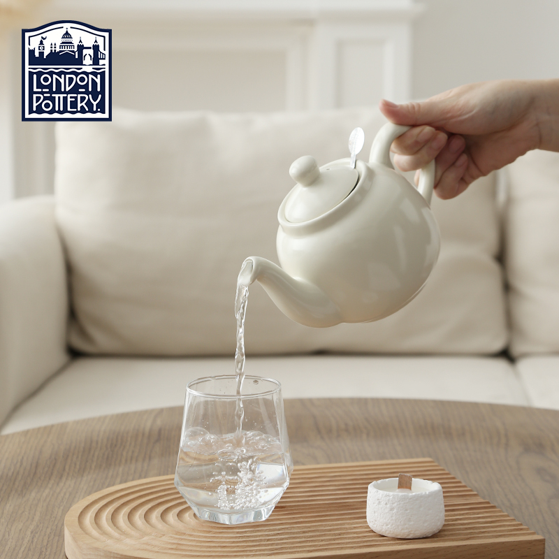 London Pottery 英式田园系列哑光米色陶瓷茶壶带滤网高级泡茶壶