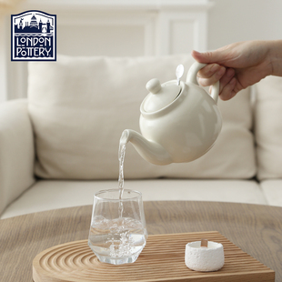 London Pottery 英式田园系列哑光米色陶瓷茶壶带滤网高级泡茶壶