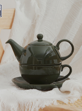 LondonPottery星球墨绿色一壶一杯英式过滤茶壶花茶壶咖啡杯碟