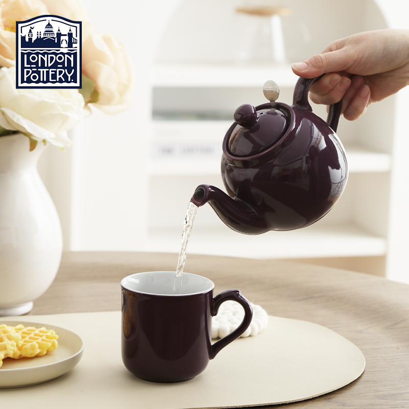 London Pottery田园英式深紫色陶瓷茶壶设计款下午茶花茶壶含滤网