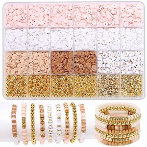 Golden Letter Beads Pink White Clay Beads Kit For DIY Making