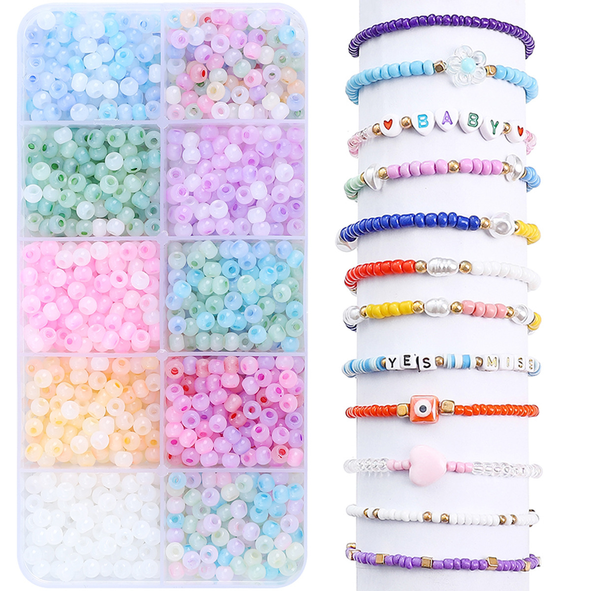 10 grid cat's eye jade glass rice beads diy bracelet beaded