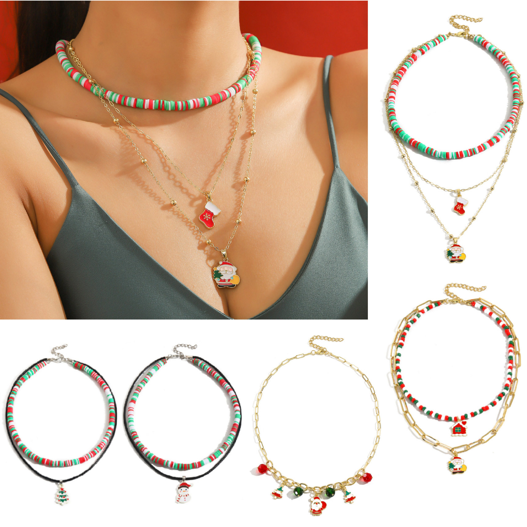 Fashion Merry Christmas Santa Claus Necklace Women Colorful
