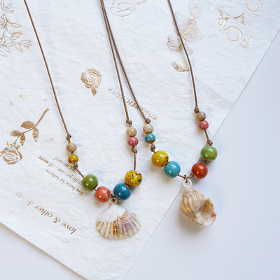 Niche colored conch shell ceramic bead necklace collarbone c