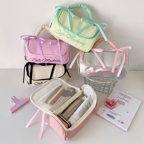 Cute girl portable cosmetic bag ballet style skin storage ba