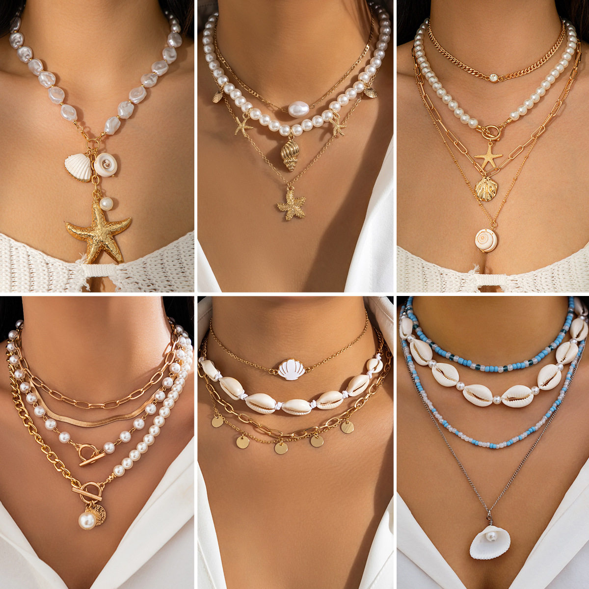 Beaded necklace beach imitation pearl collar vintage vacatio