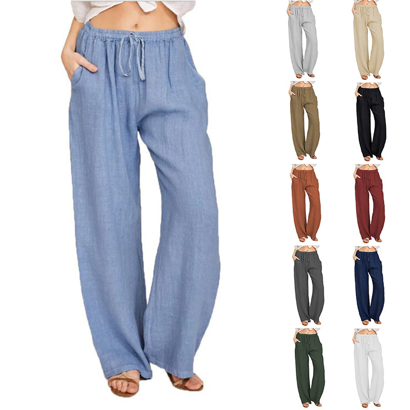 Large loose cotton and linen casual pants for women