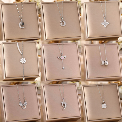 Silver titanium steel necklace female micro clavicle chain