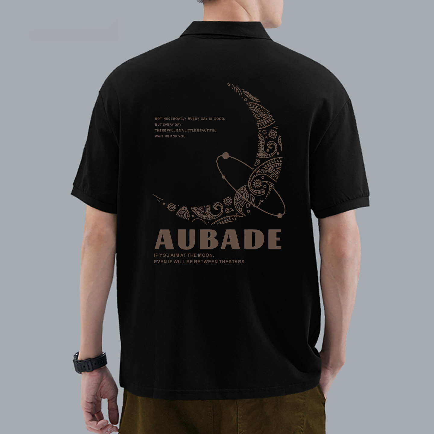 原创设计美式休闲腰果花月牙个性潮流男百搭高端翻领短袖polo衫