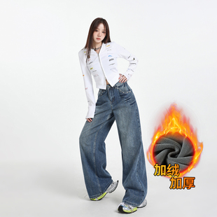 新款 百搭bf宽松老爹裤 低腰铆钉竹节纹阔腿牛仔裤 时尚 韩版 2026春季