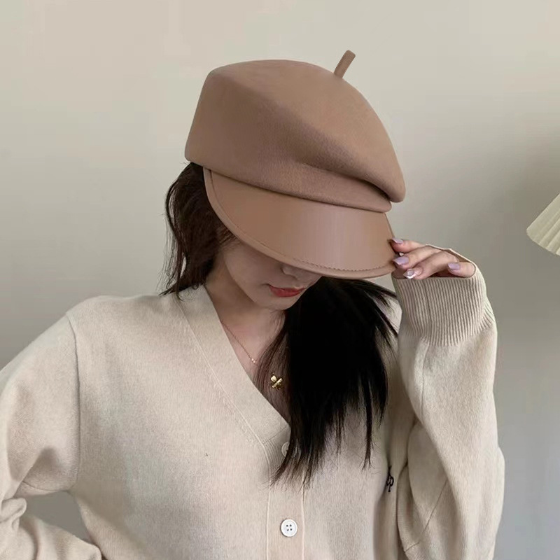 帽子女秋冬天保暖贝雷帽时尚休闲画家帽女逛街出游羊毛呢帽报童帽