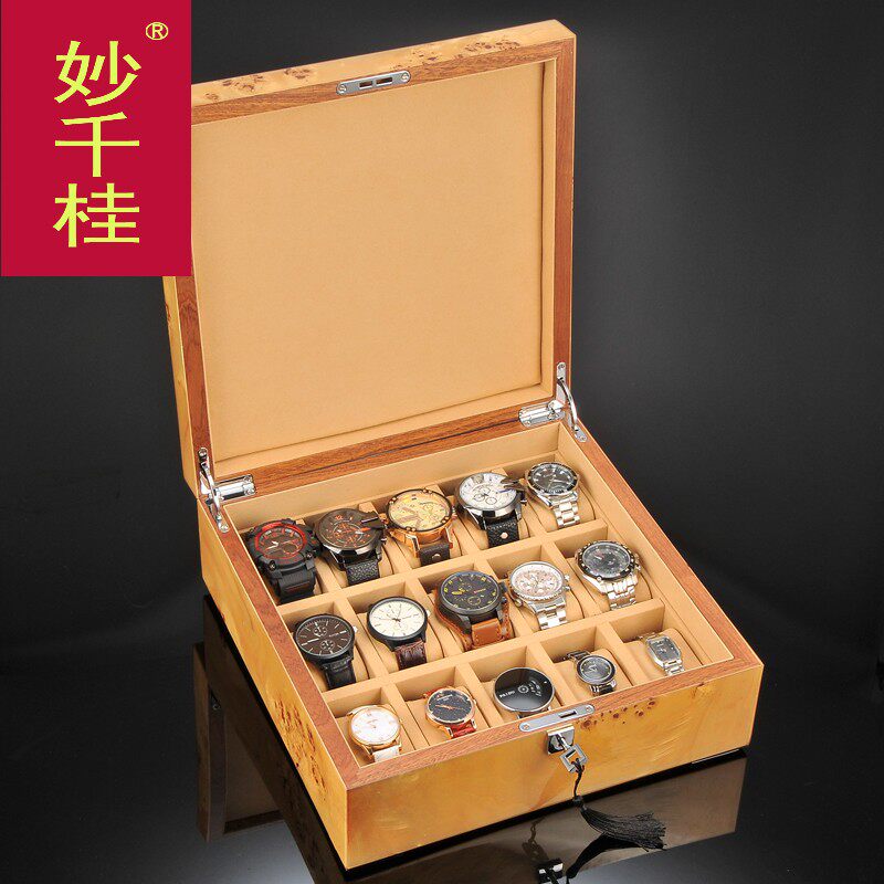 全新大款手表收纳盒15格超厚钢琴烤漆手表盒带锁手表收藏盒子Z923