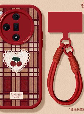 适用oppofindx8手机壳女款findx9pro保护套硅胶ultra全包防摔x7por小羊皮外x6格子爱心0pp0红色x8pro新款软壳