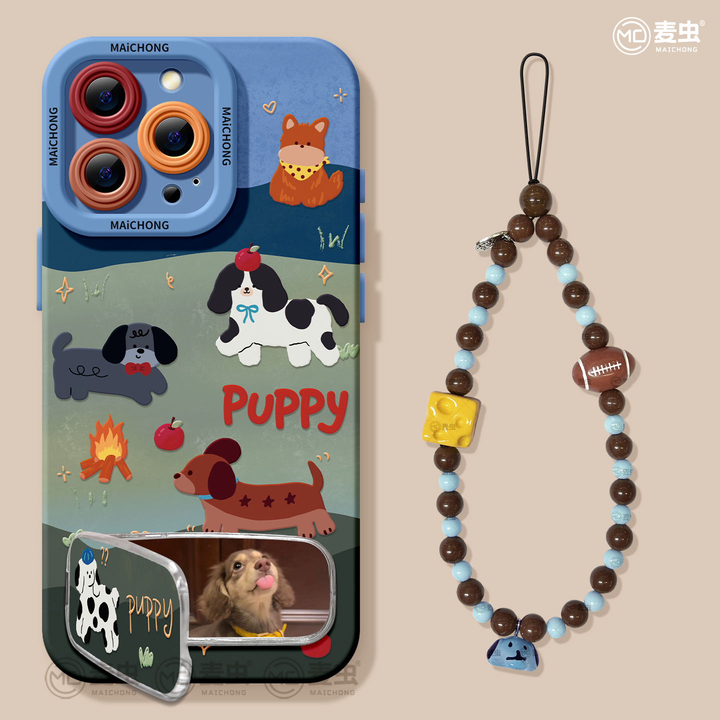 【补妆神器】镜面支架小狗手机壳