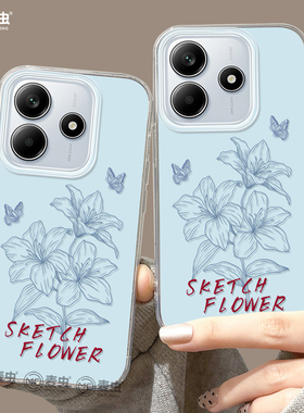 适用红米note14pro手机壳女款note13保护套小米透明note11pro硅胶防摔10por+全包redmi蓝色12turbo软好看花朵