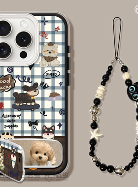 适用苹果17手机壳女款iphone16pro保护套13mini大孔14防摔11/12/xs软外壳7plus硅胶8高级15格纹se小狗支架max