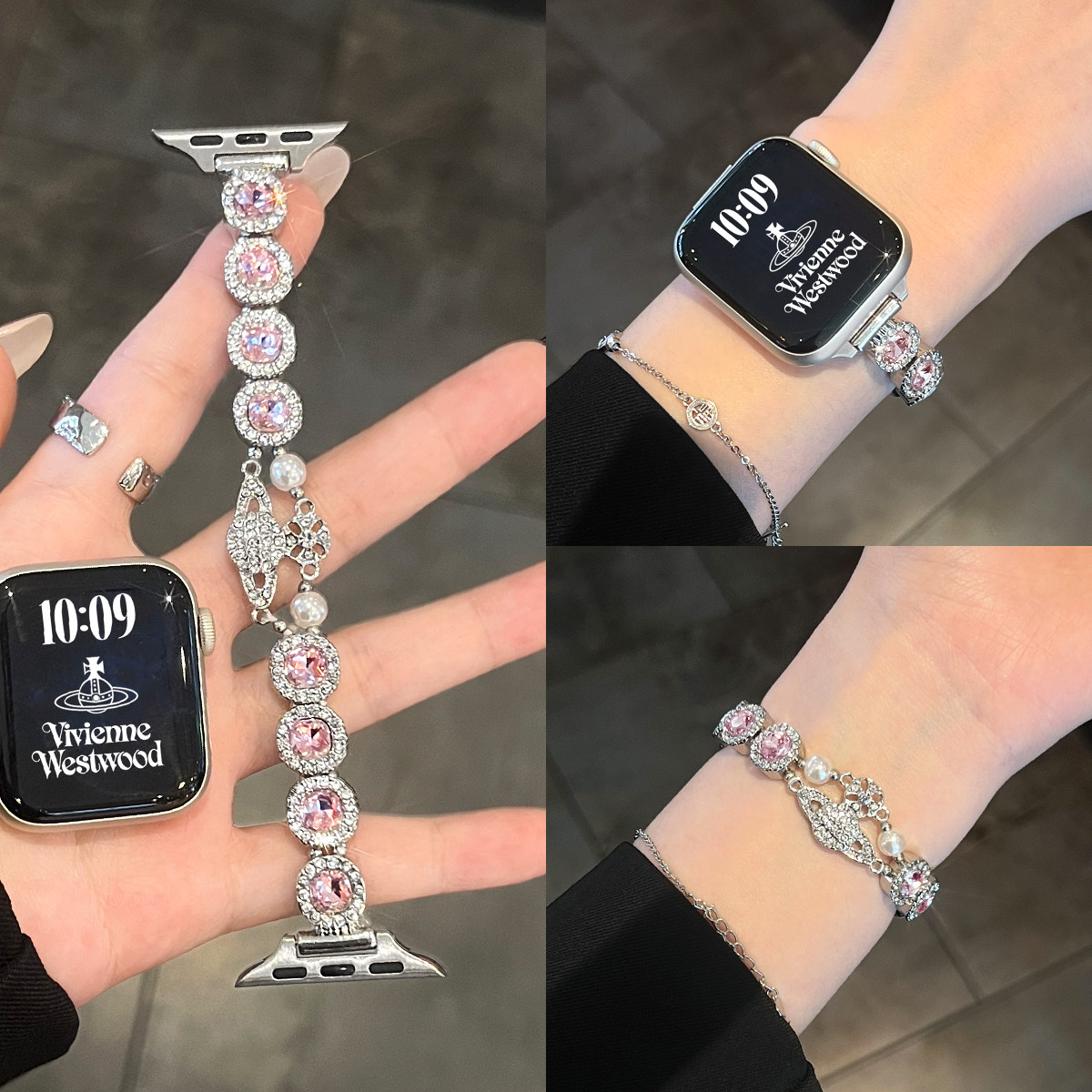 适用苹果手表s11表带夏季新品iwatchs10手表带女款金属透气手链applewatchs9高级感se3高端s8轻奢s7专用6表链