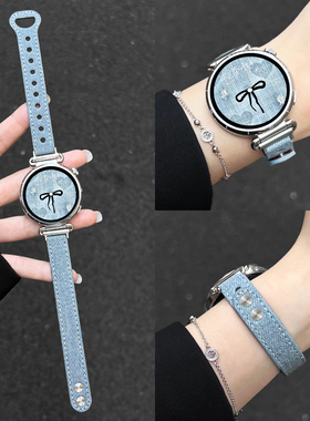 适用华为gt6表带新款牛仔皮质watch gt5腕表高端精致女款watch5高级感智能表链4/3pro系列女士gt3/2冬季1女表