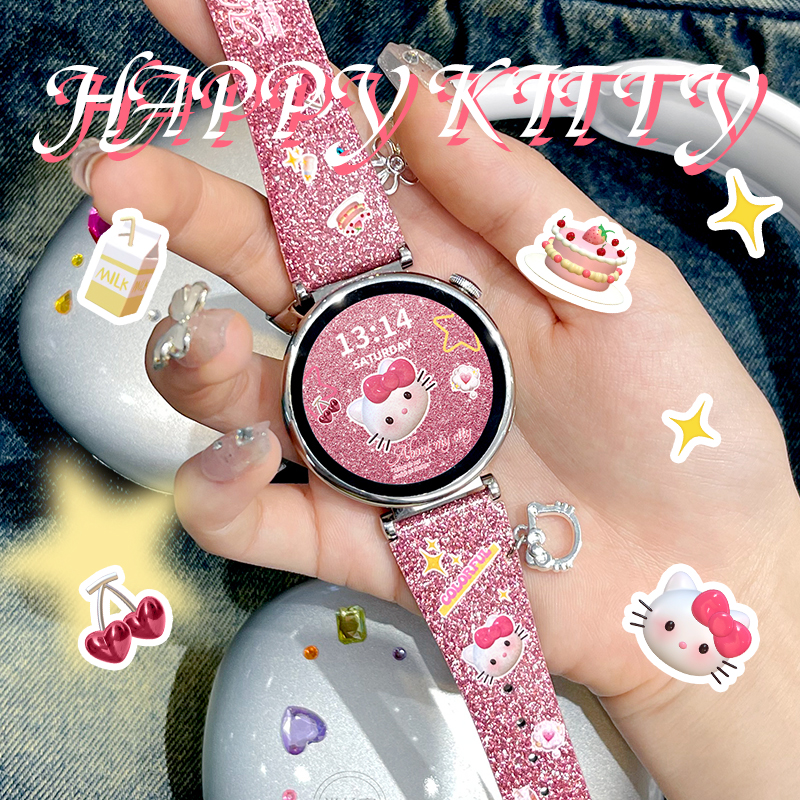 watch7原创可爱猫闪粉皮质表带女