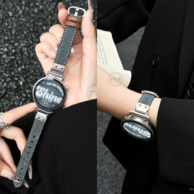 适用于三星手表Galaxy watch7/6/5表带皮质新款Active2智能金属替换腕带Gears3/s4腕带女42MM专用高级感女款