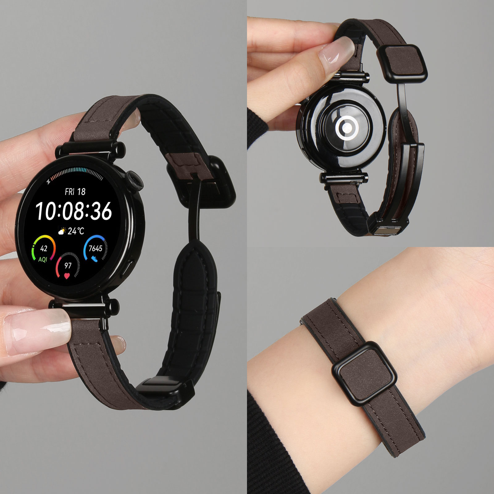 GT6手表疯马皮折叠磁吸表带新款