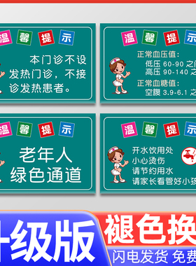 医院温馨提示牌诊所诊室标识牌医疗废物标贴绿色通道请勿随地吐痰测血压药物过敏治疗室标志牌禁止吸烟提示牌
