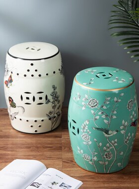 新中式陶瓷鼓凳鼓椅家居客厅复z古摆件装饰花台换鞋凳子古椅工艺