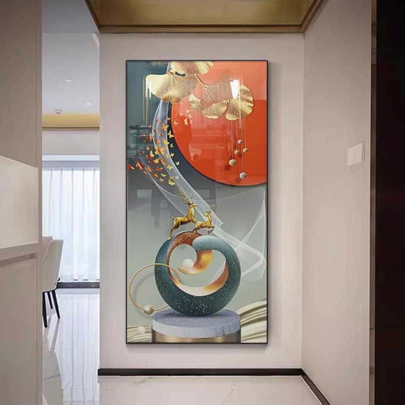 入户玄关装饰画水钻立体晶瓷镶钻壁画艺术墙挂画酒店走廊过道墙画图片