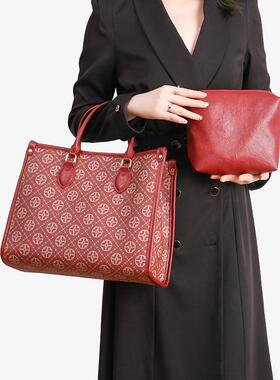 高级感国潮印花红色新娘婚包女大容量托特包2025新款子母斜挎包女