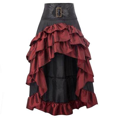 Retro front short back long irregular ruffled edge patchwork